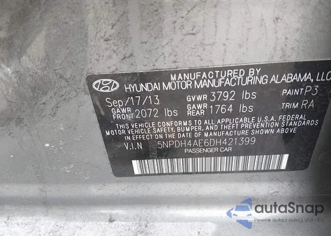 2013 Hyundai Elantra Gls из США, поврежденный, VIN 5NPDH4AE6DH421399